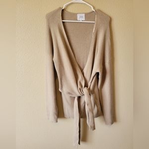 J.O.A. Ribbed V Neck Wrap Sweater, S